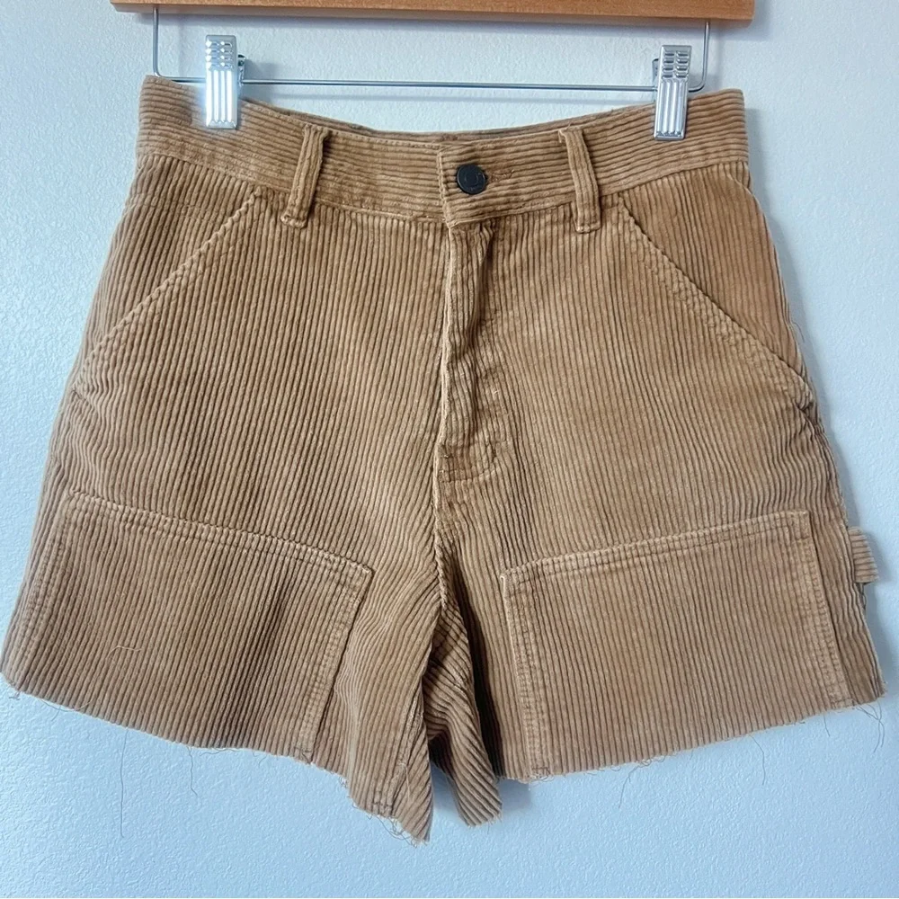 High-Rise Corduroy Utility Shorts in Taupe